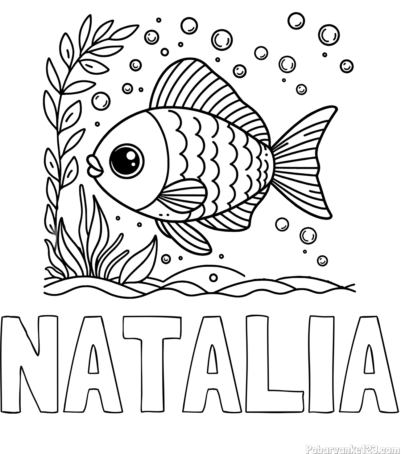 Pobarvanka imena NATALIA in otroška pobarvanka ljubke ribe