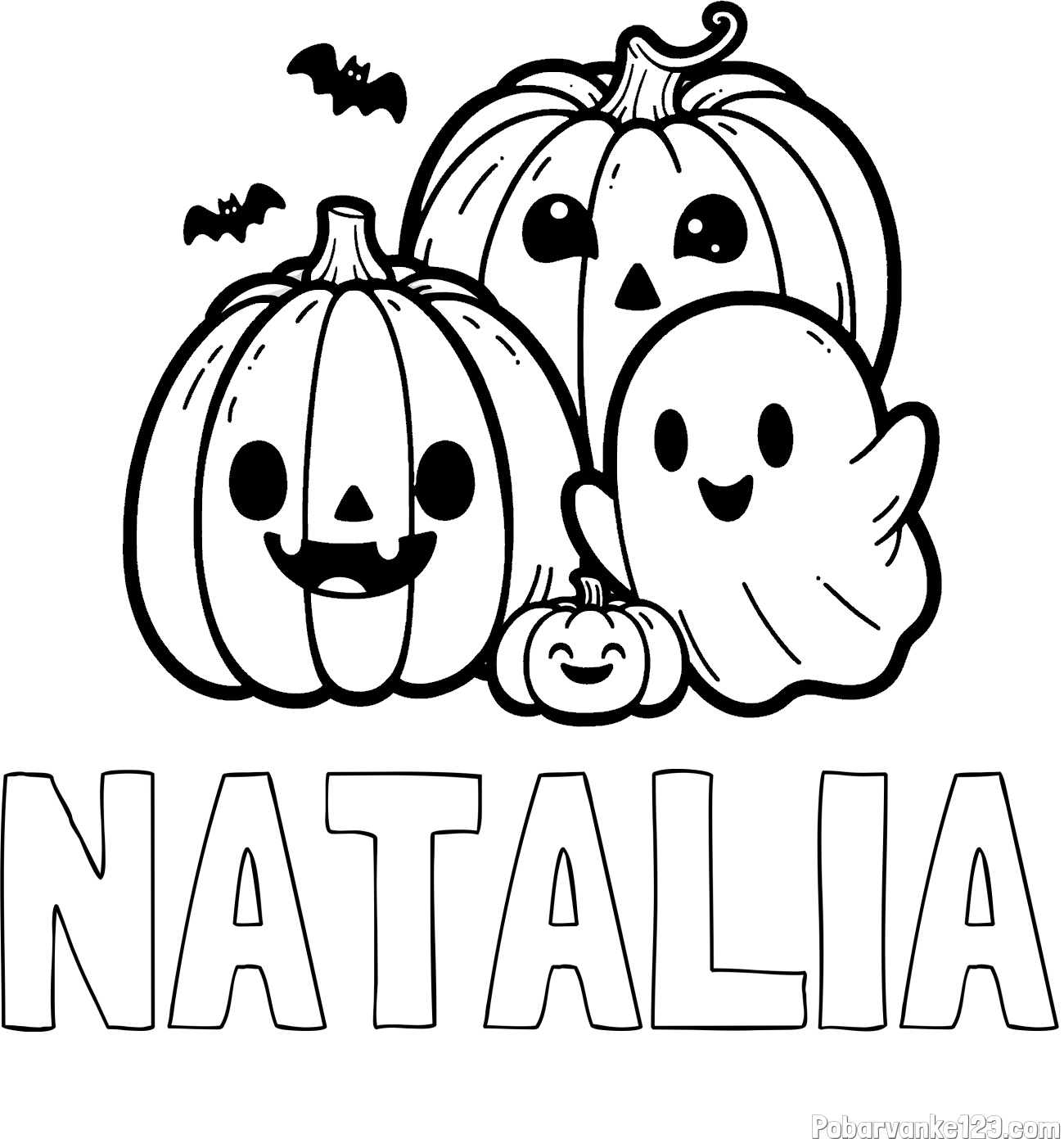 Pobarvanka imena NATALIA in pobarvanka duhca in buč za noč čarovnic