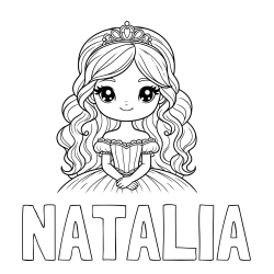 Online izdelana pobarvanka - Pobarvanka imena NATALIA in pobarvanka ljubke princese