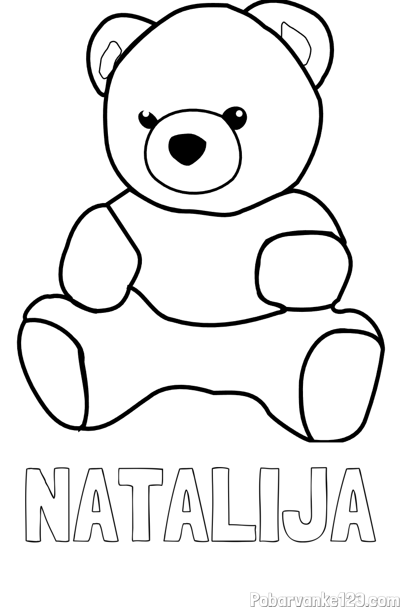 Pobarvanka imena NATALIJA in pobarvanka medvedka