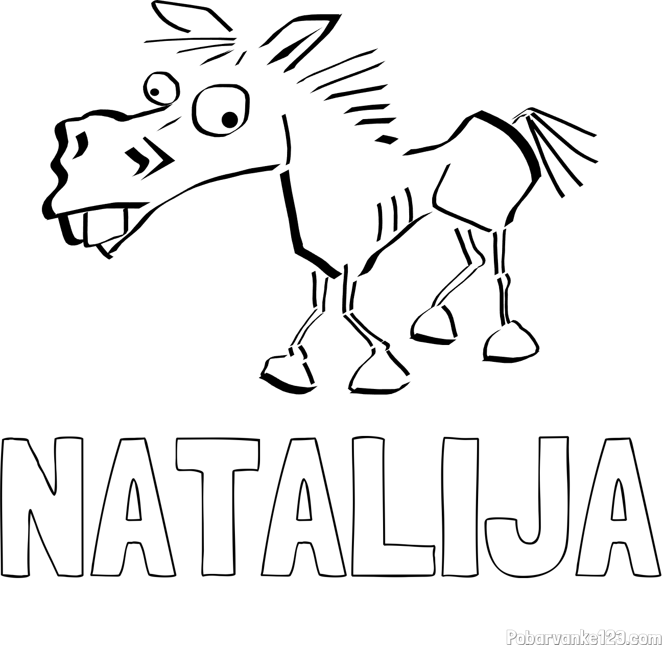 Pobarvanka imena NATALIJA in pobarvanka smešni konj
