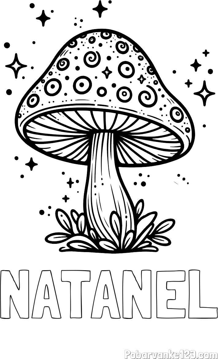 Pobarvanka imena NATANEL in pobarvanka čarobne gobe