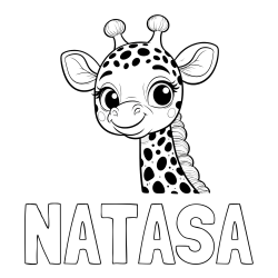 Pobarvanka imena NATAŠA in pobarvanka ljubke žirafe z velikimi očmi