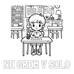Online izdelana pobarvanka - Pobarvanka imena NE GREM V ŠOLO in pobarvanka učenca v učilnici