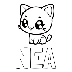 Online izdelana pobarvanka - Pobarvanka imena NEA in pobarvnaka ljubke muce v anime slogu