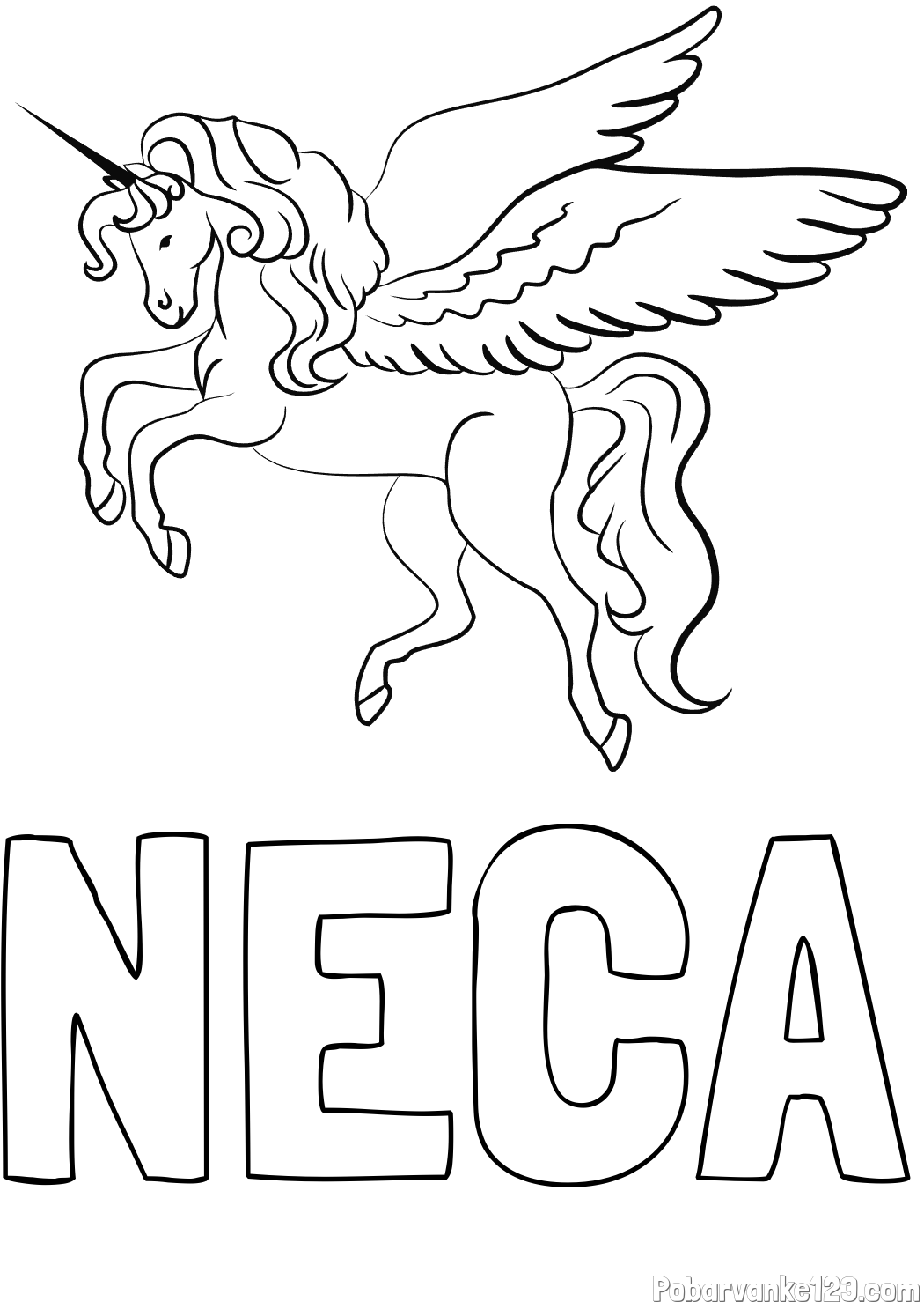 Pobarvanka imena NECA in lepa pobarvanka samoroga