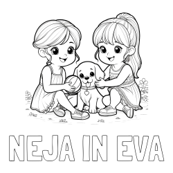 Online izdelana pobarvanka - Pobarvanka imena NEJA IN EVA in pobarvanka prijateljic s kužkom