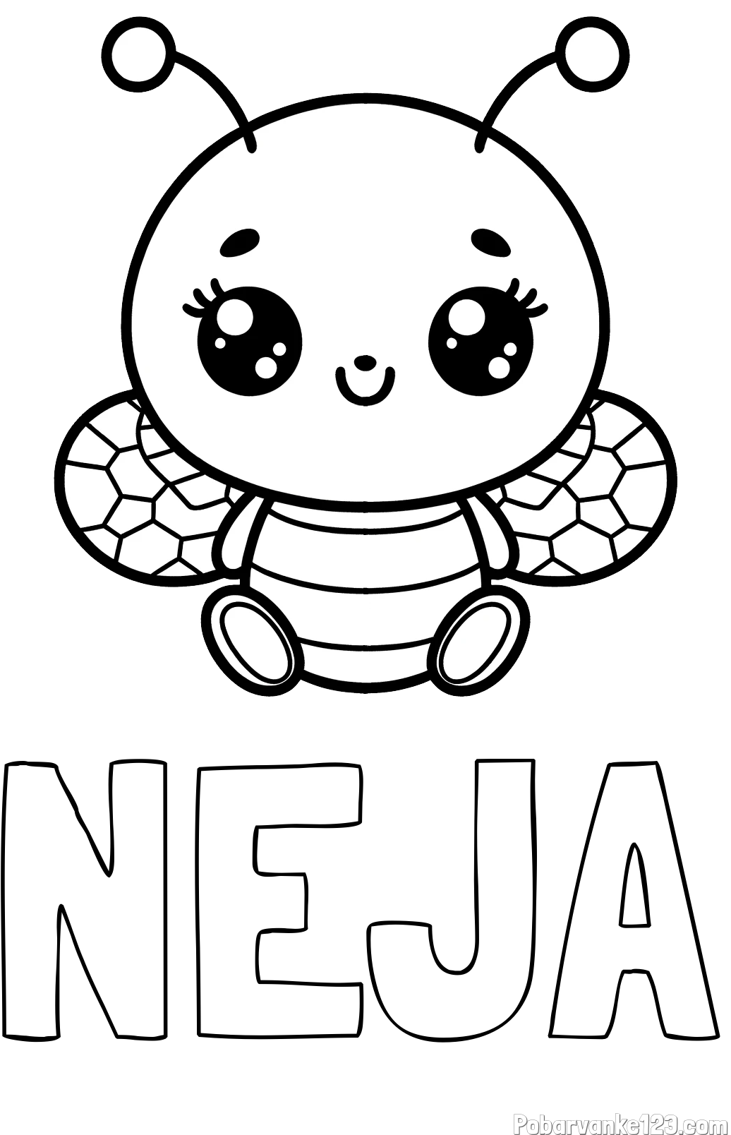 Pobarvanka imena NEJA in otroška pobarvanka ljubke čebele