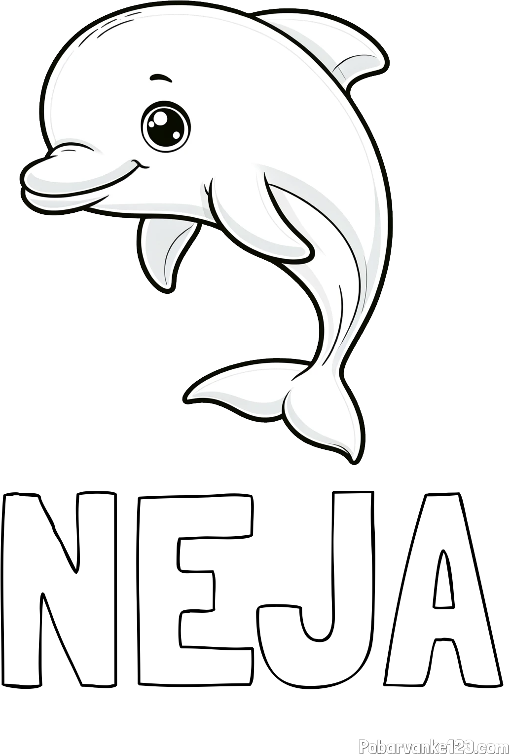 Pobarvanka imena NEJA in otroška pobarvanka ljubkega delfina