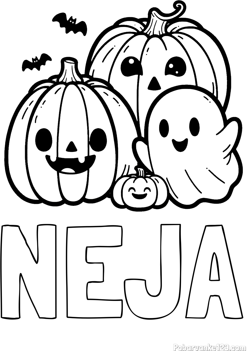 Pobarvanka imena NEJA in pobarvanka duhca in buč za noč čarovnic