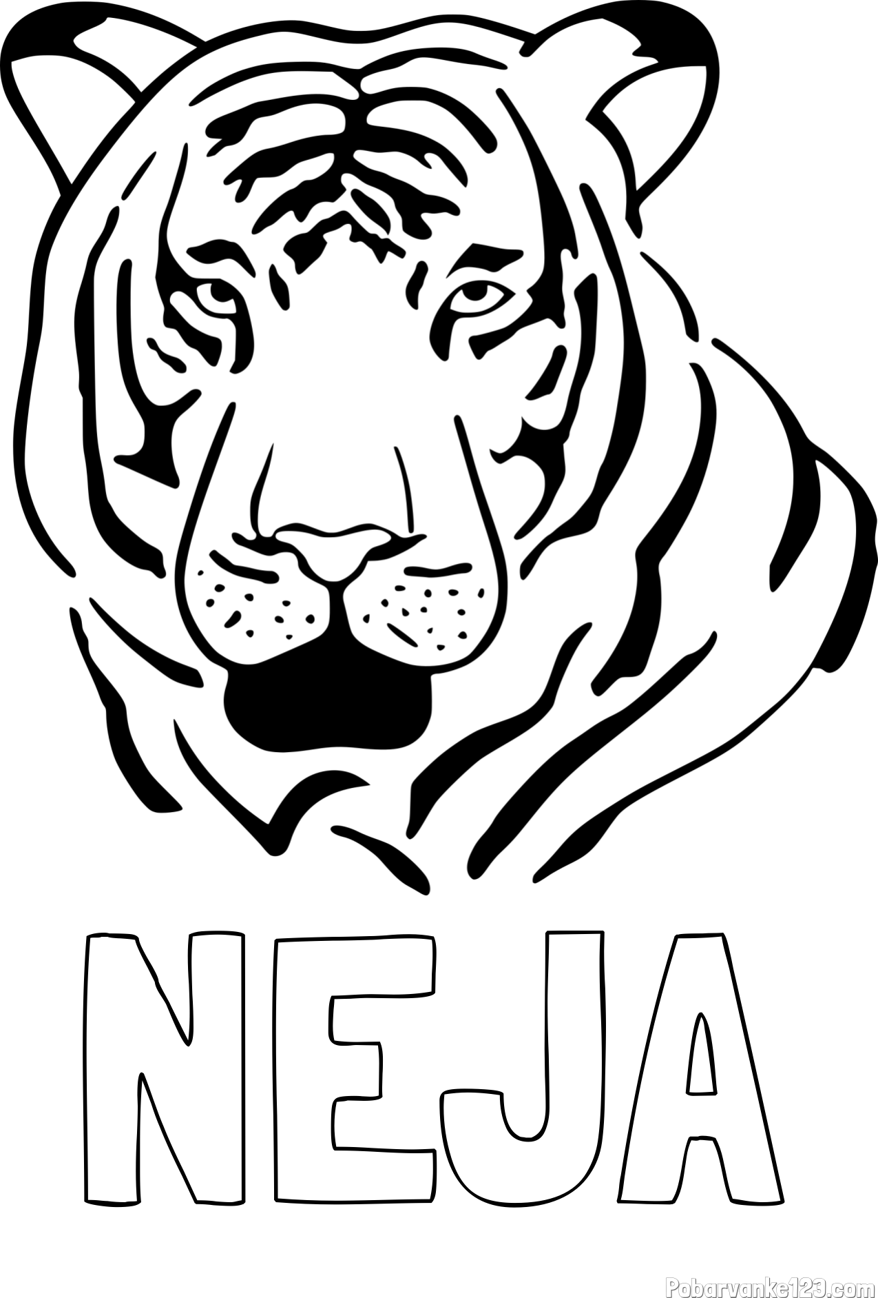 Pobarvanka imena NEJA in pobarvanka glave odraslega tigra