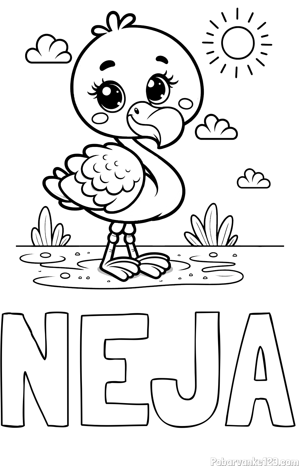 Pobarvanka imena NEJA in pobarvanka ljubkega flaminga