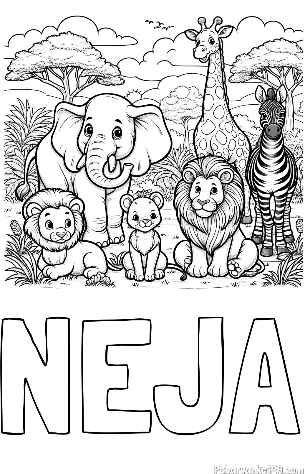 Pobarvanka imena NEJA in pobarvanka ljubkih živali