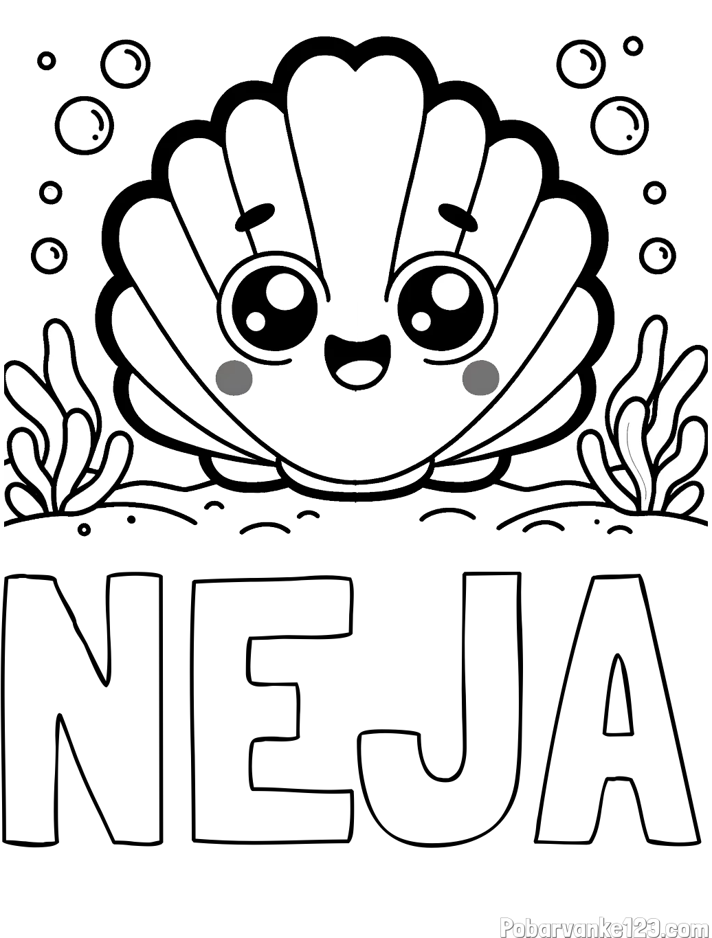 Pobarvanka imena NEJA in pobarvanka nasmejane školjke