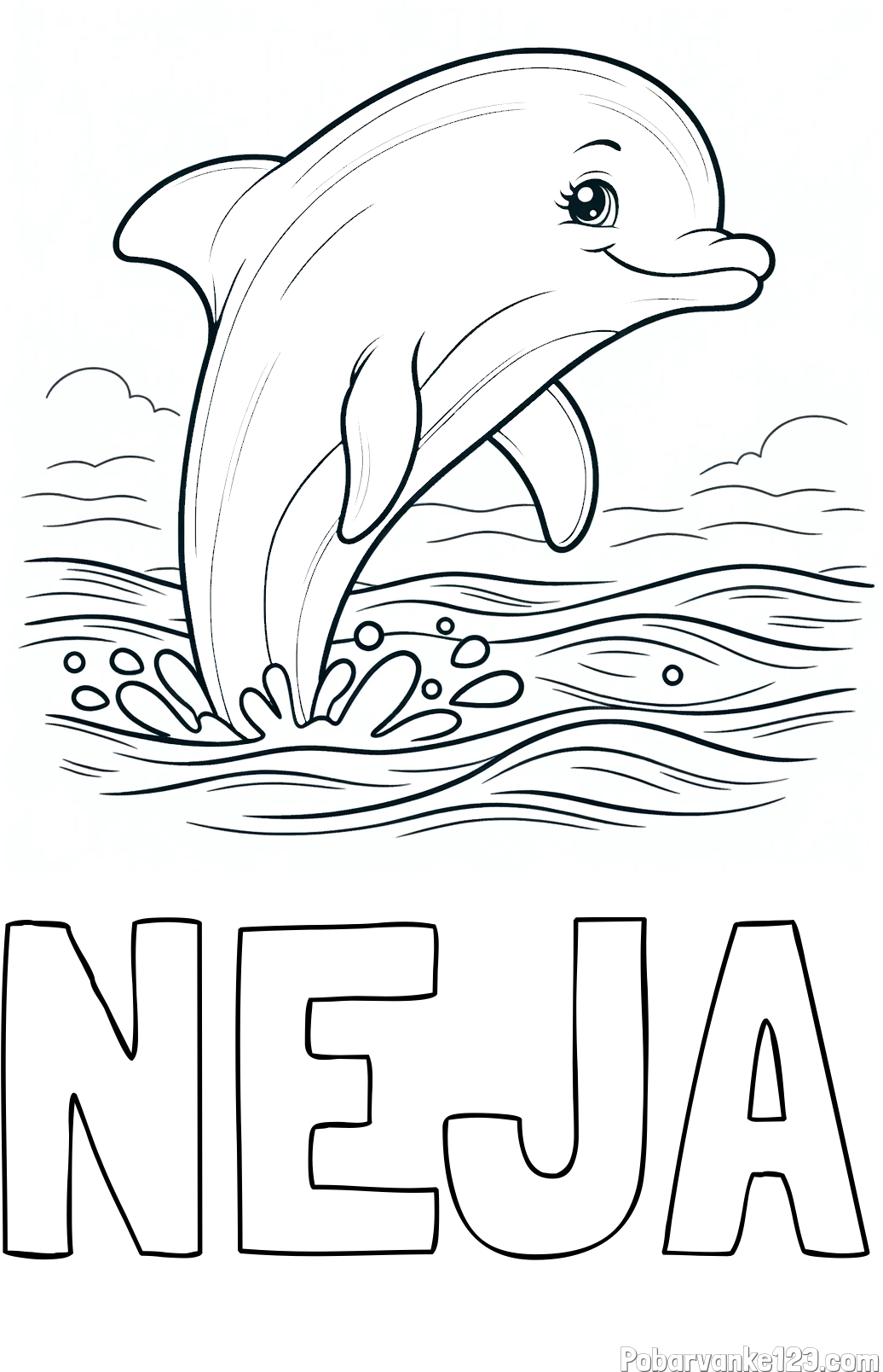 Pobarvanka imena NEJA in pobarvanka nasmejanega delfina v  skoku