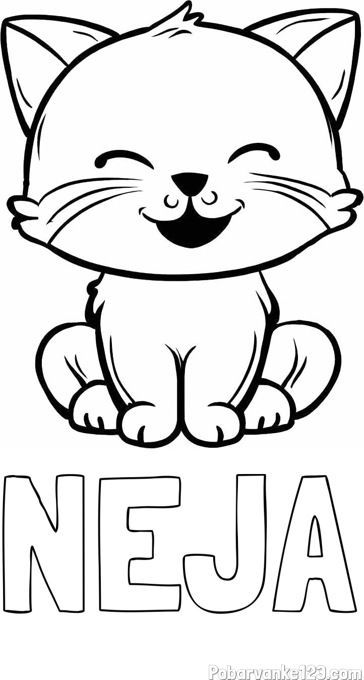 Pobarvanka imena NEJA in pobarvanka prikupne mačke