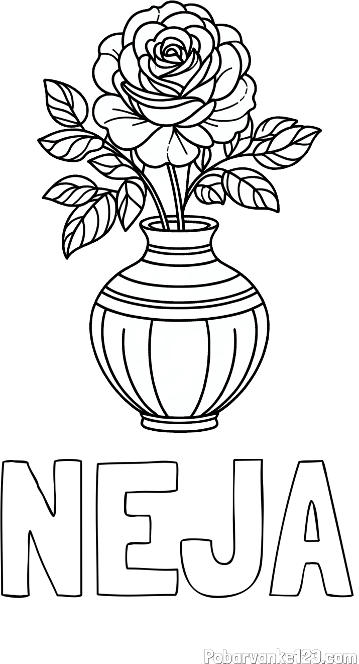 Pobarvanka imena NEJA in pobarvanka vrtnice v vazi