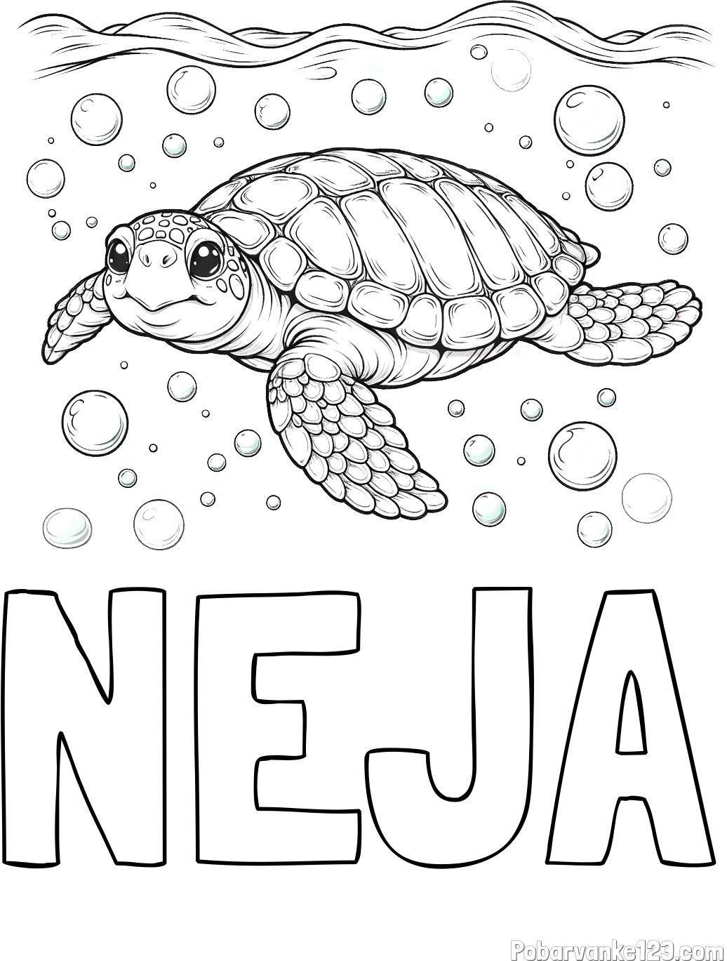 Pobarvanka imena NEJA in pobarvanka želve v morju
