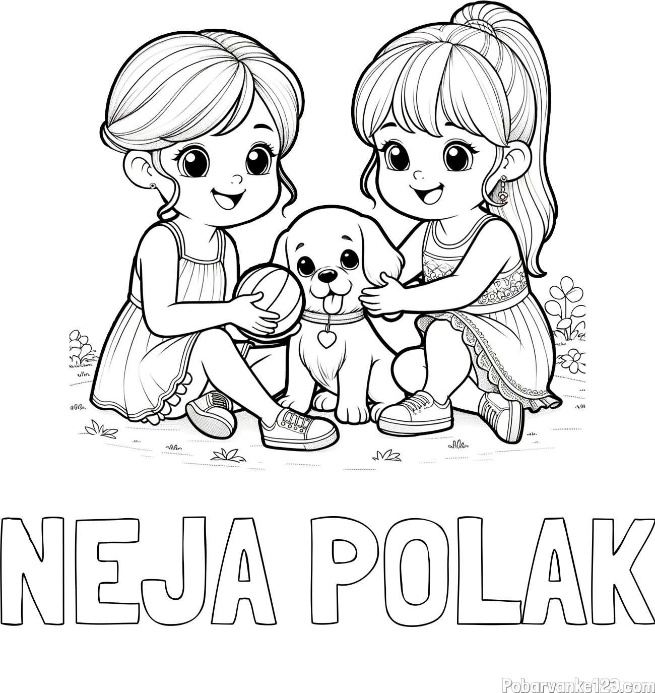 Pobarvanka imena NEJA POLAK in pobarvanka prijateljic s kužkom