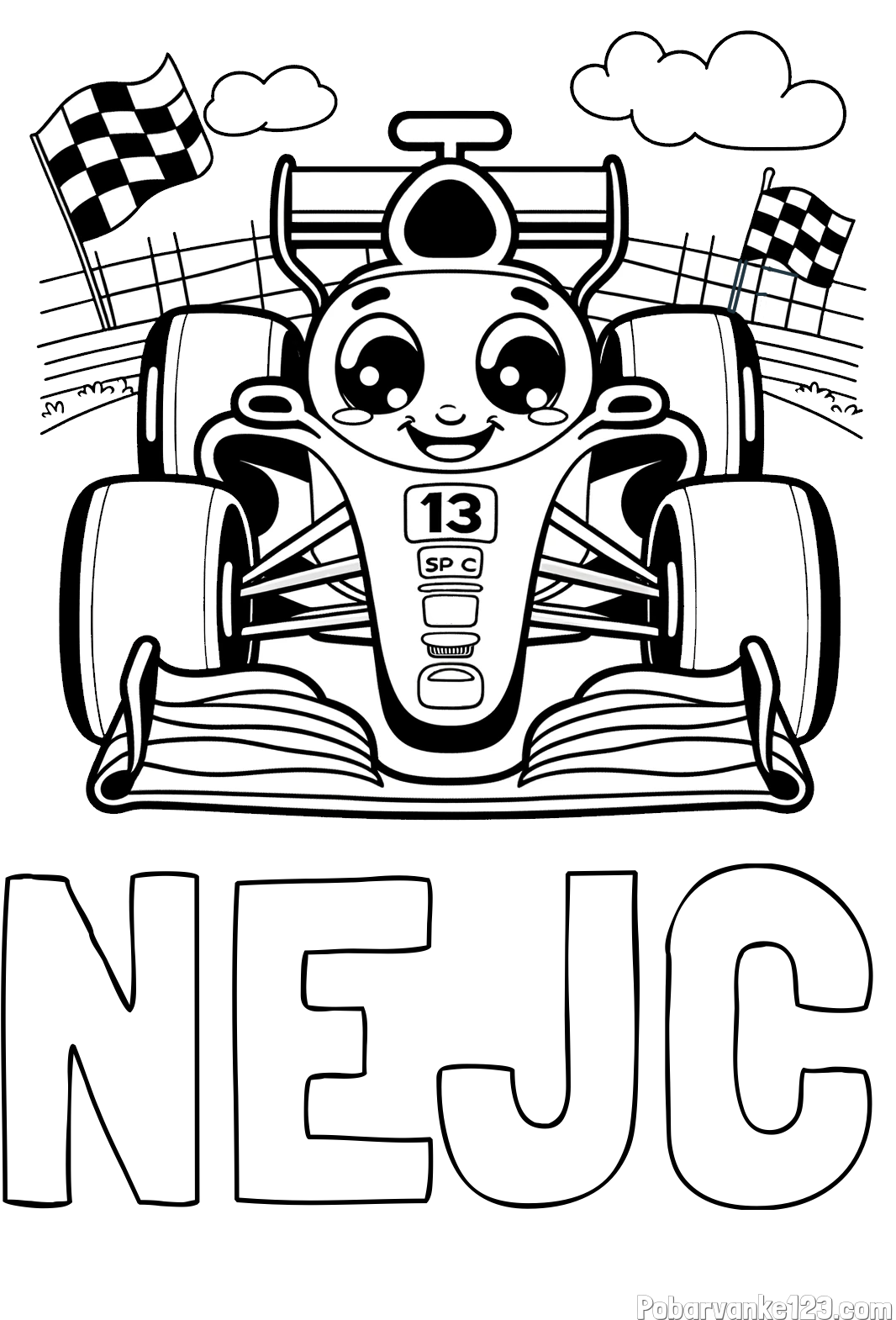 Pobarvanka imena NEJC in otroška pobarvanka FORMULA 1