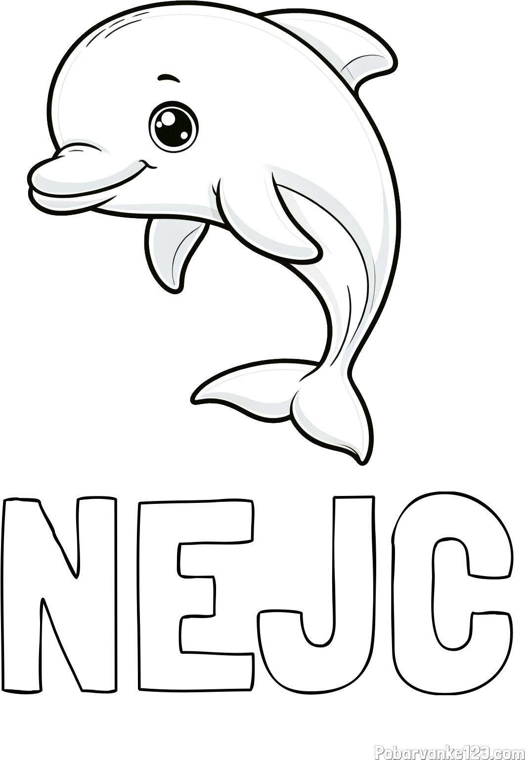 Pobarvanka imena NEJC in otroška pobarvanka ljubkega delfina