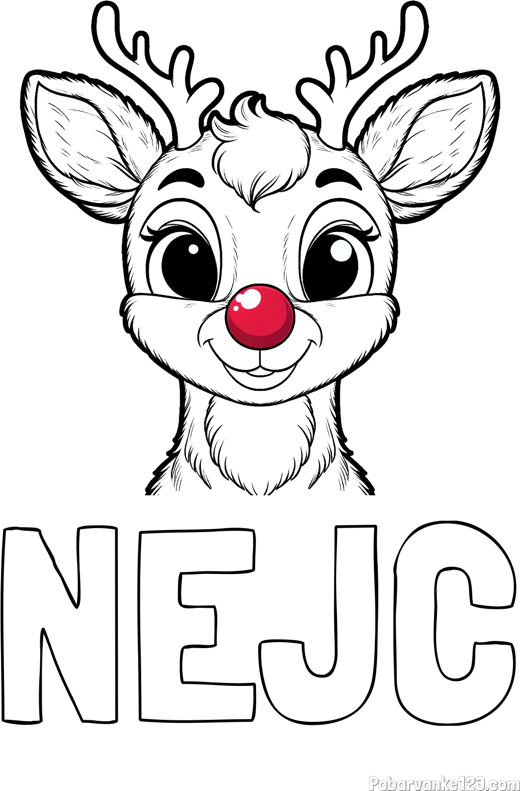 Pobarvanka imena NEJC in otroška pobarvanka simpatičnega jelenčka Rudolfa