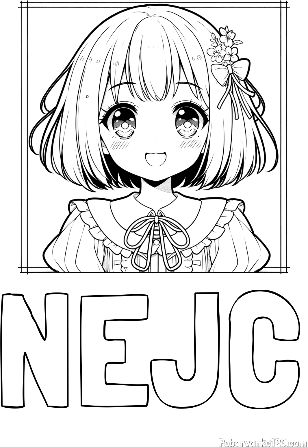 Pobarvanka imena NEJC in pobarvanka ljubke punčke v anime slogu