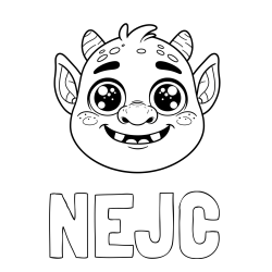 Online izdelana pobarvanka - Pobarvanka imena NEJC in pobarvanka ljubke škratove glave