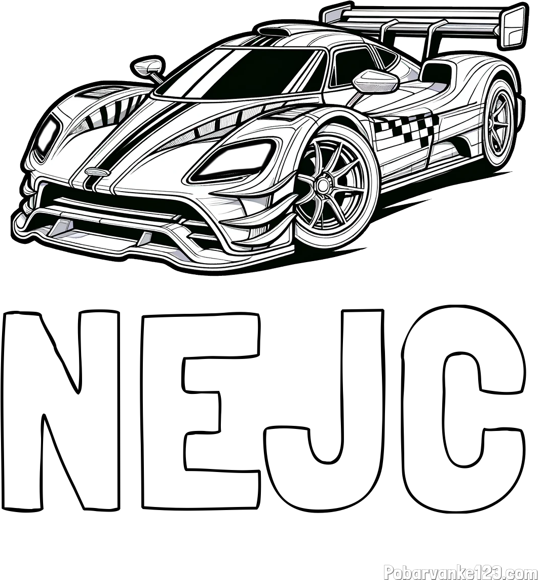Pobarvanka imena NEJC in pobarvanka modernega športnega avtomobila