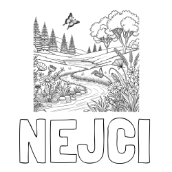 Online izdelana pobarvanka - Pobarvanka imena NEJČI in pobarvanka cvetoče narave