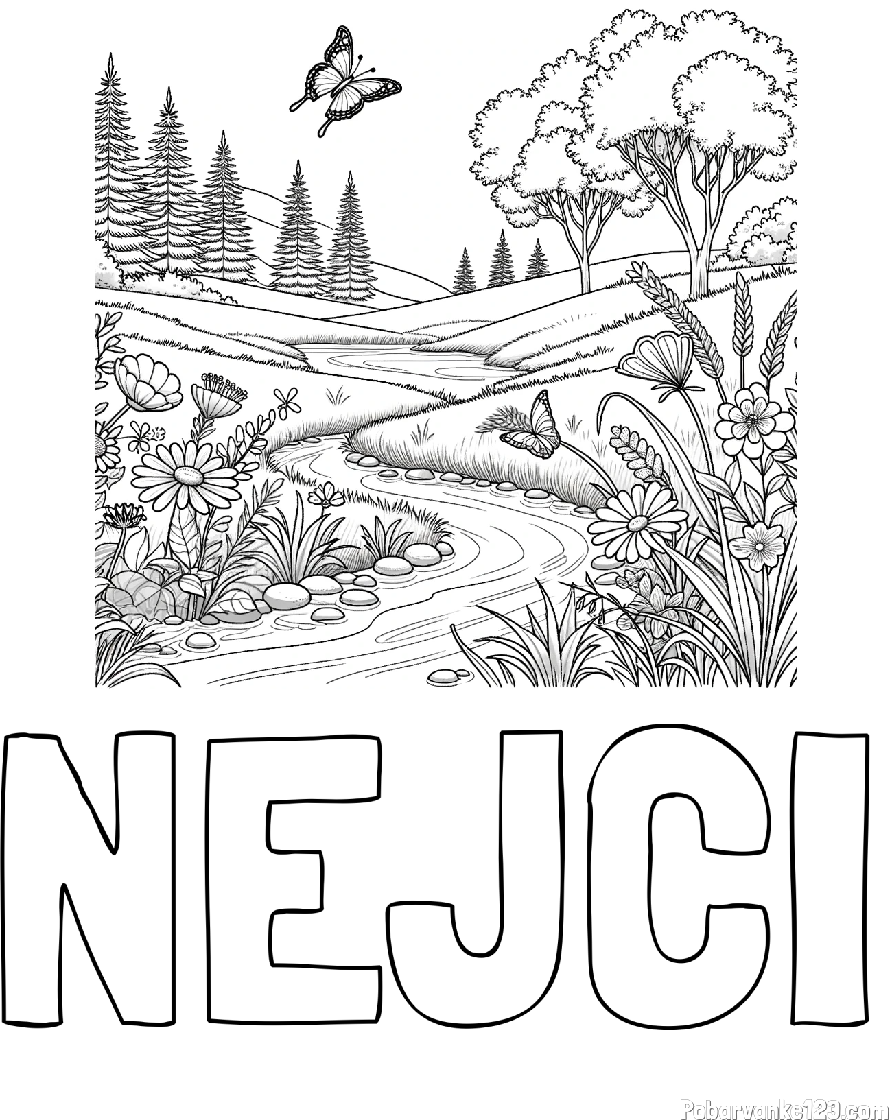 Pobarvanka imena NEJČI in pobarvanka cvetoče narave