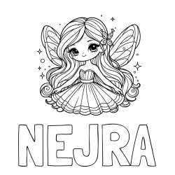 Online izdelana pobarvanka - Pobarvanka imena NEJRA in pobarvanka ljubke in nasmejane čarobne vile