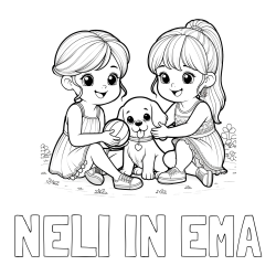 Online izdelana pobarvanka - Pobarvanka imena NELI IN EMA in pobarvanka prijateljic s kužkom