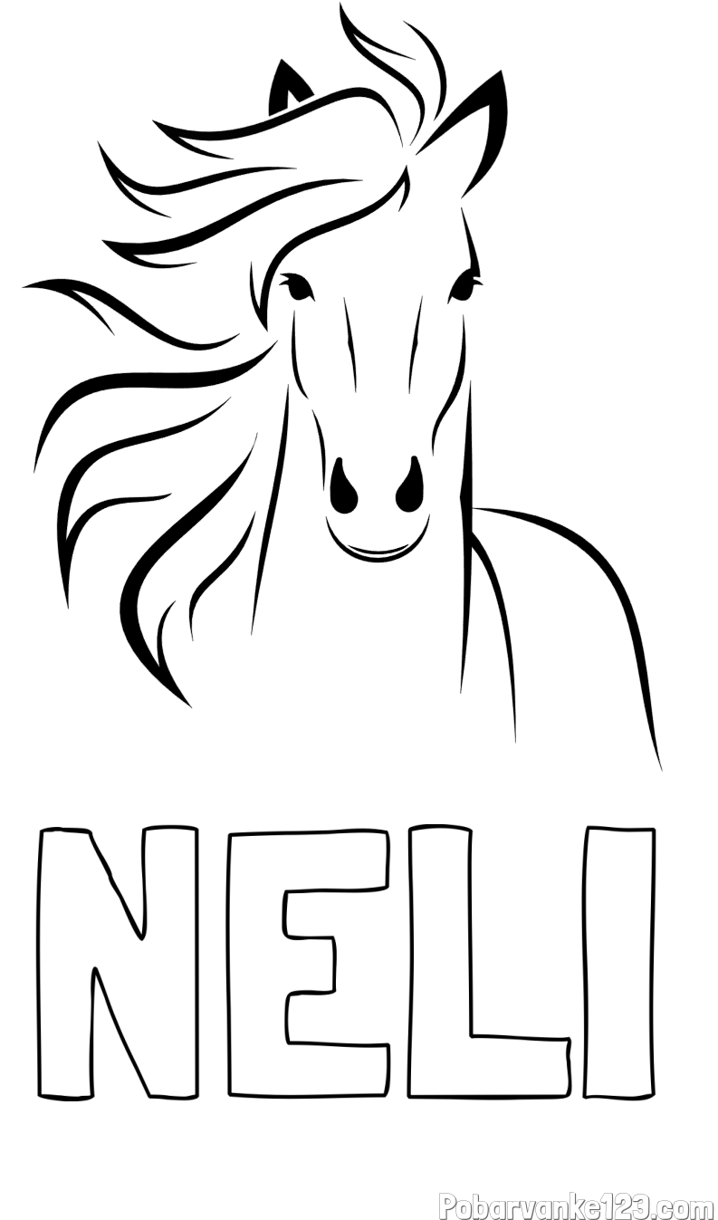 Pobarvanka imena NELI in lepa pobarvanka konja