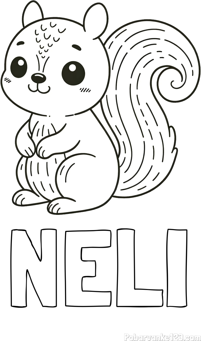 Pobarvanka imena NELI in otroška pobarvanka veveričke