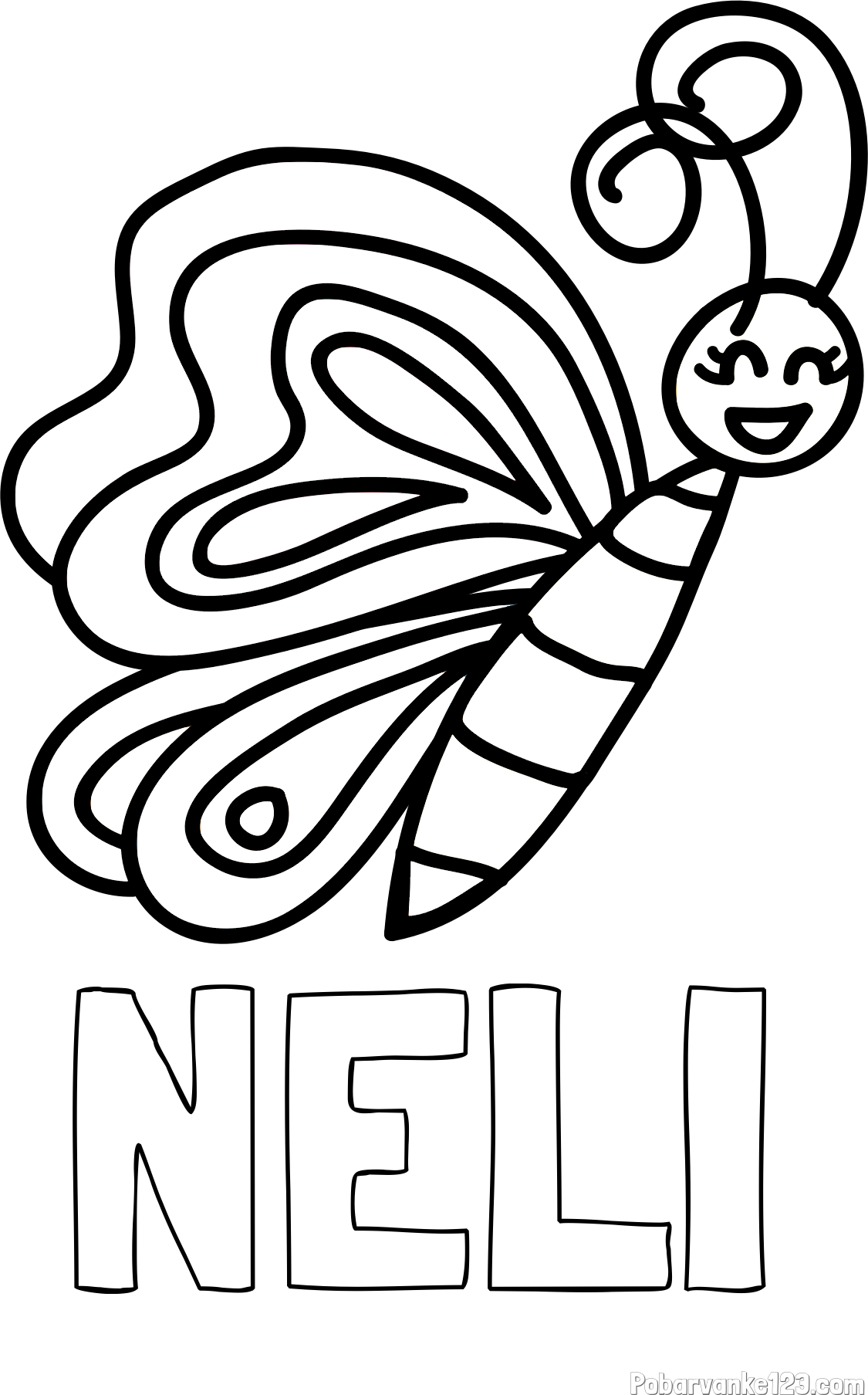 Pobarvanka imena NELI in pobarvanka ljubkega metulja