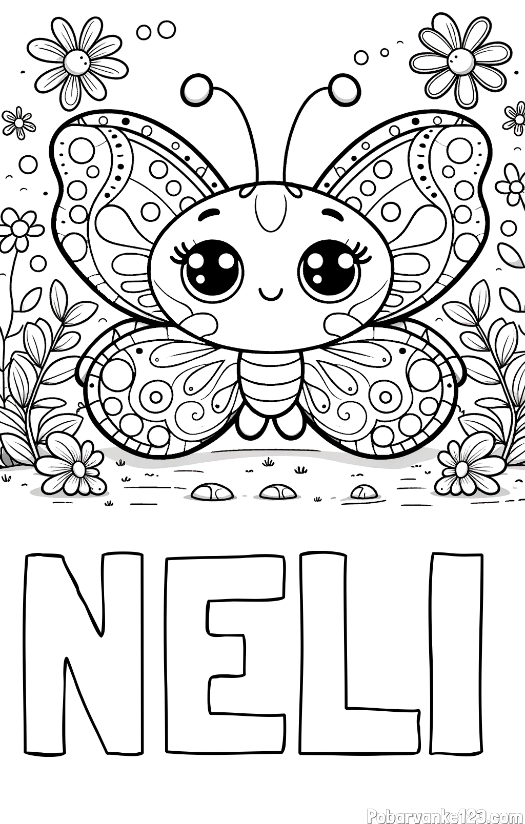 Pobarvanka imena NELI in pobarvanka ljubkega metuljčka