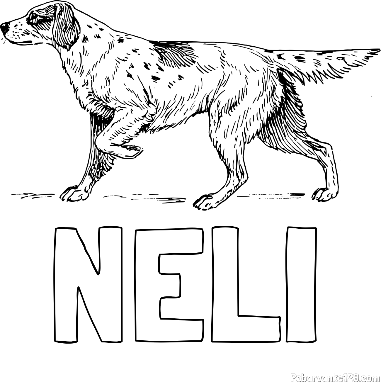 Pobarvanka imena NELI in pobarvanka lovskega psa na lovu