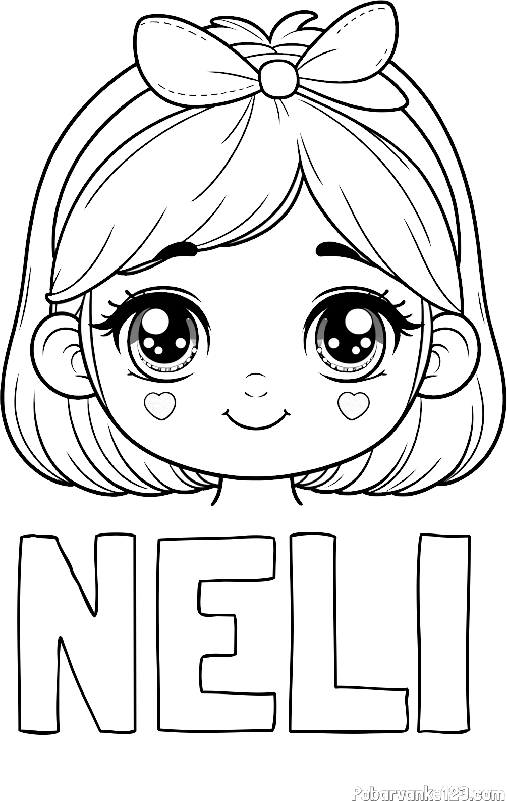 Pobarvanka imena NELI in pobarvanka obraza ljubke punčke