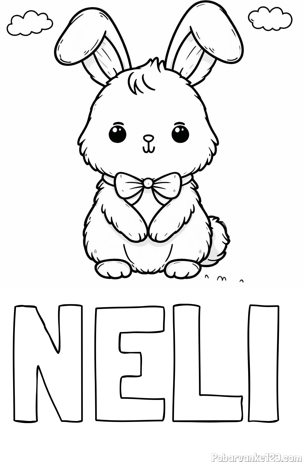 Pobarvanka imena NELI in pobarvanka prikupnega zajčka