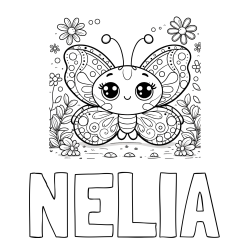 Online izdelana pobarvanka - Pobarvanka imena NELIA in pobarvanka ljubkega metuljčka