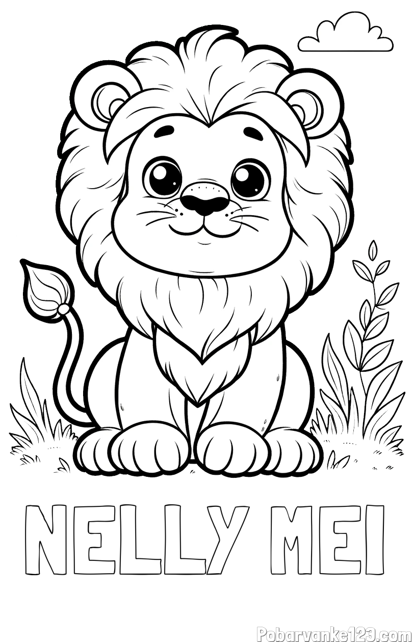 Pobarvanka imena NELLY MEI in pobarvanka ljubkega leva