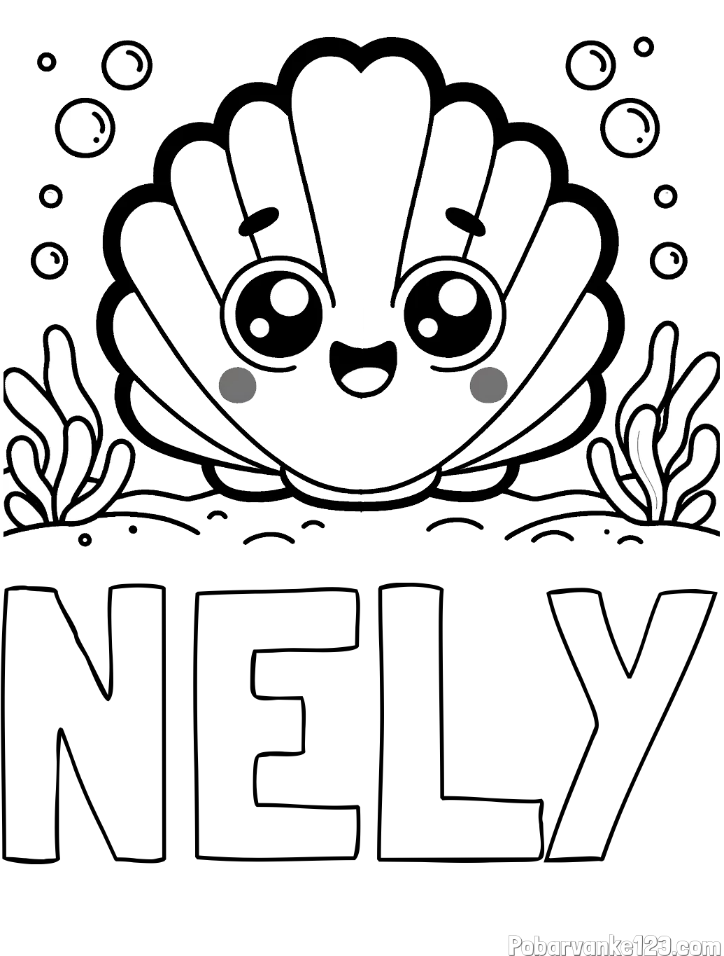 Pobarvanka imena NELY in pobarvanka nasmejane školjke