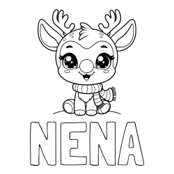 Online izdelana pobarvanka - Pobarvanka imena NENA in otroška pobarvanka jelenčka Rudolfa s šalom okoli vratu