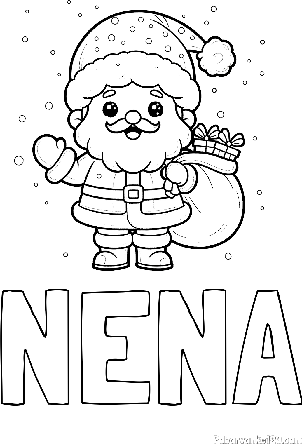 Pobarvanka imena NENA in pobarvanka Božička s polno vrečo daril