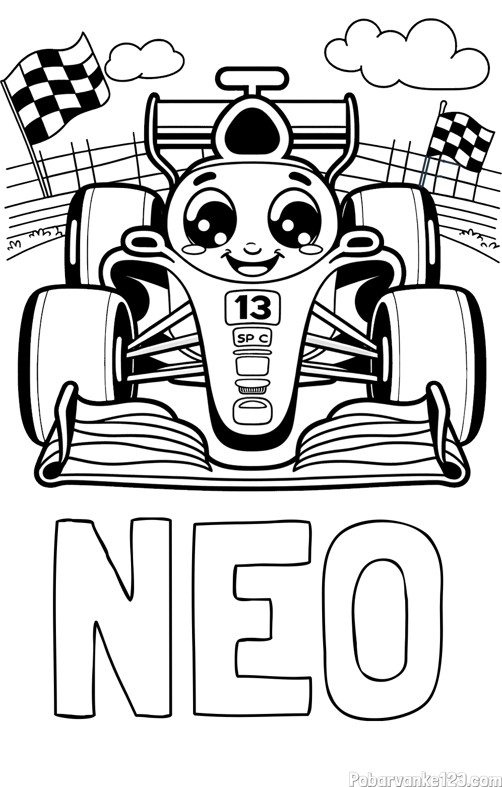 Pobarvanka imena NEO in otroška pobarvanka FORMULA 1