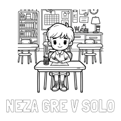 Online izdelana pobarvanka - Pobarvanka imena NEŽA GRE V ŠOLO in pobarvanka učenca v učilnici