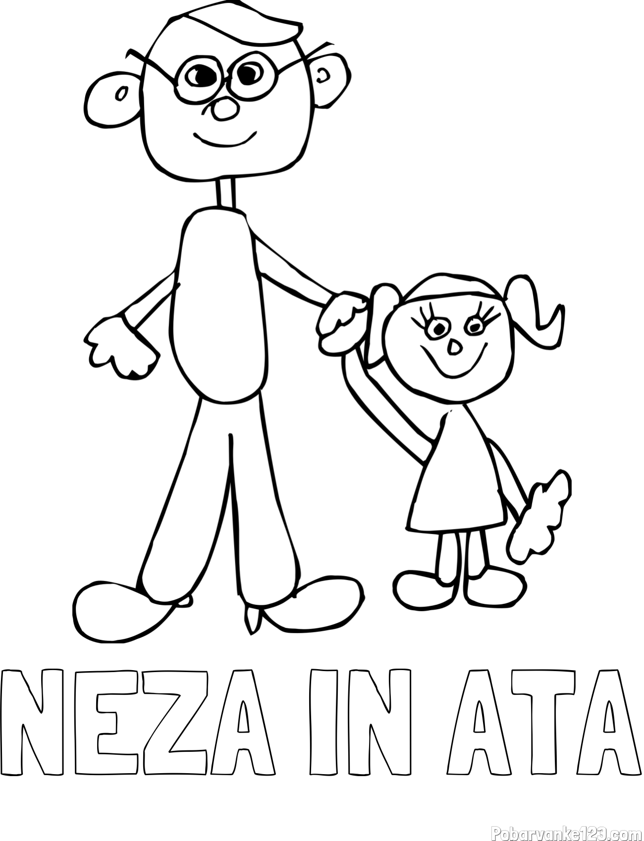 Pobarvanka imena NEŽA IN ATA in otroška pobarvanka očeta in hčerke