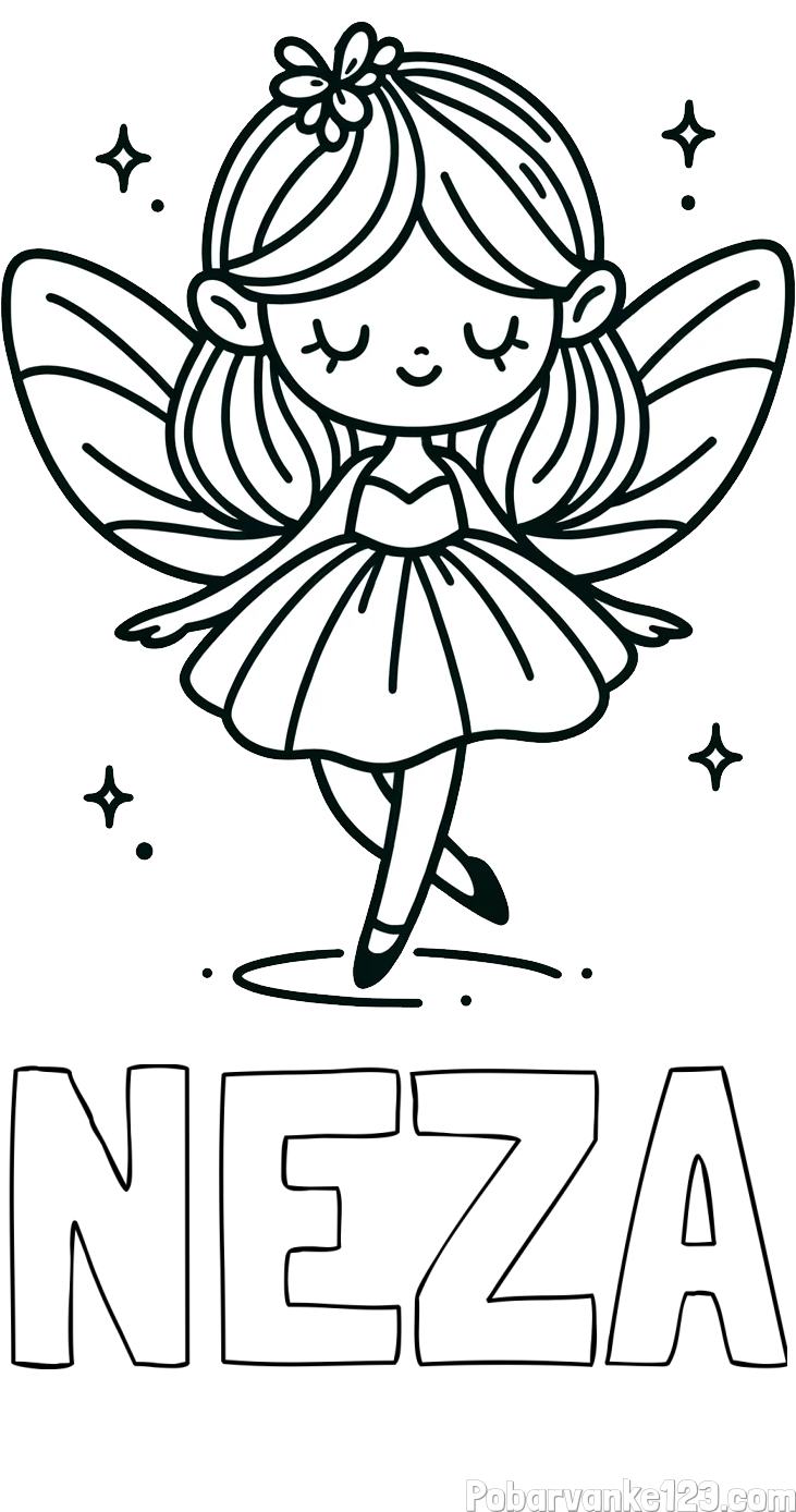 Pobarvanka imena NEŽA in enostavna pobarvanka čarobne vile
