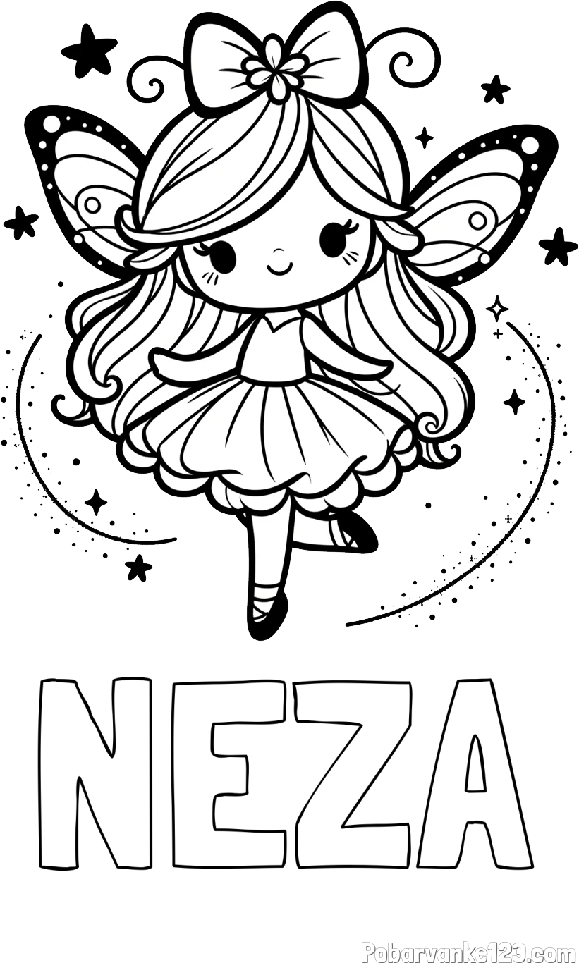 Pobarvanka imena NEŽA in ljubka čarobna vila